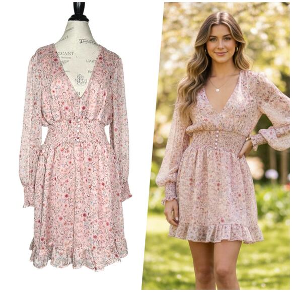 Arula Dresses & Skirts - Arula | Women | Pink Floral Paisley Chiffon Coquette Ruffle Mini Dress | Sz A-1X